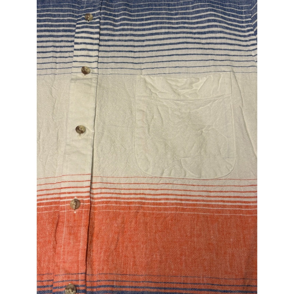 Paul Fredrick Mens Slim Fit Linen Blend Mandarin Collar Ombre Stripe‎ Shirt L - Picture 2 of 9
